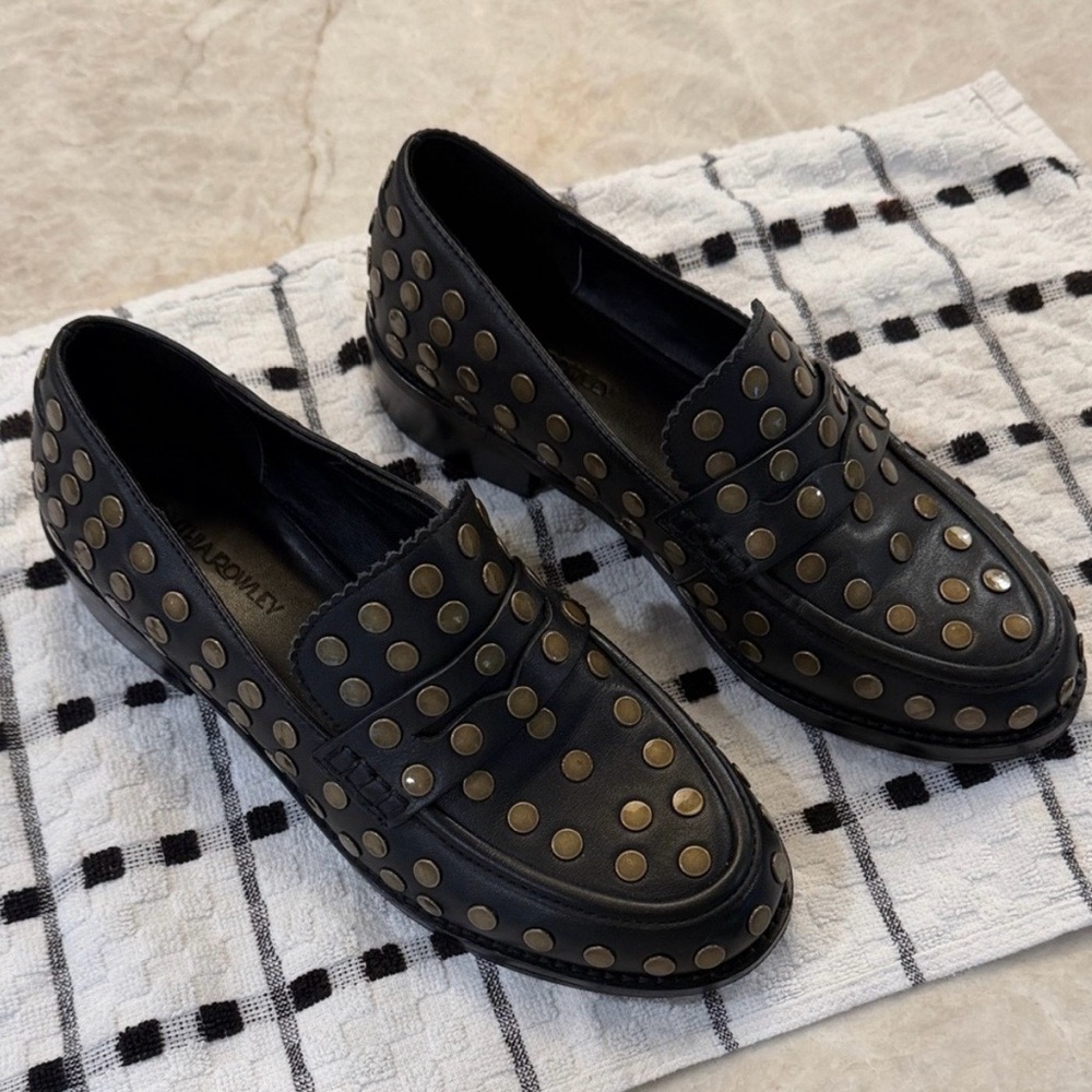 Cynthia Rowley Black & Brass Studded Loafers